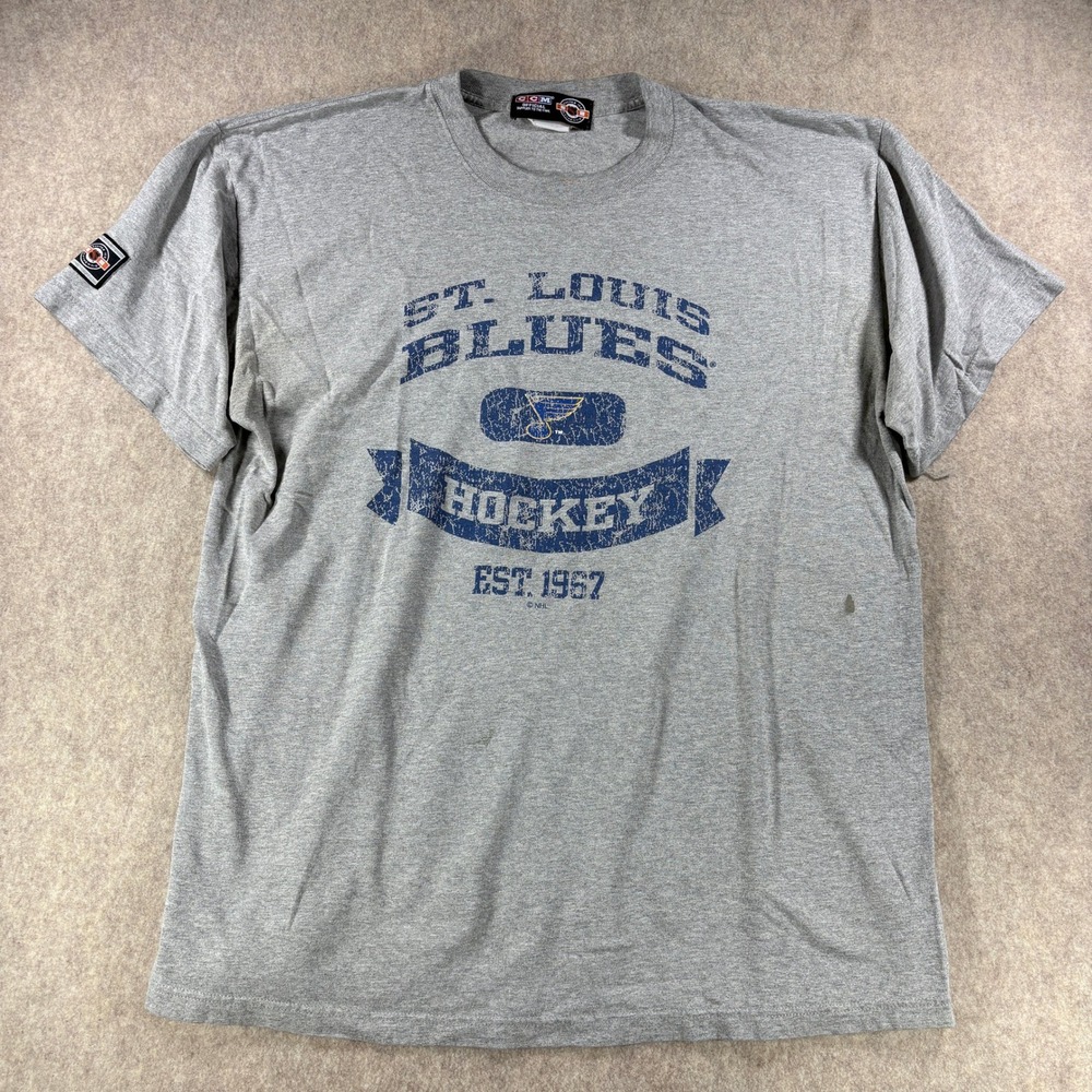 Vintage St Louis Blues CCM Center Ice NHL Hockey T Shirt Est 1967 Gray Mens XL